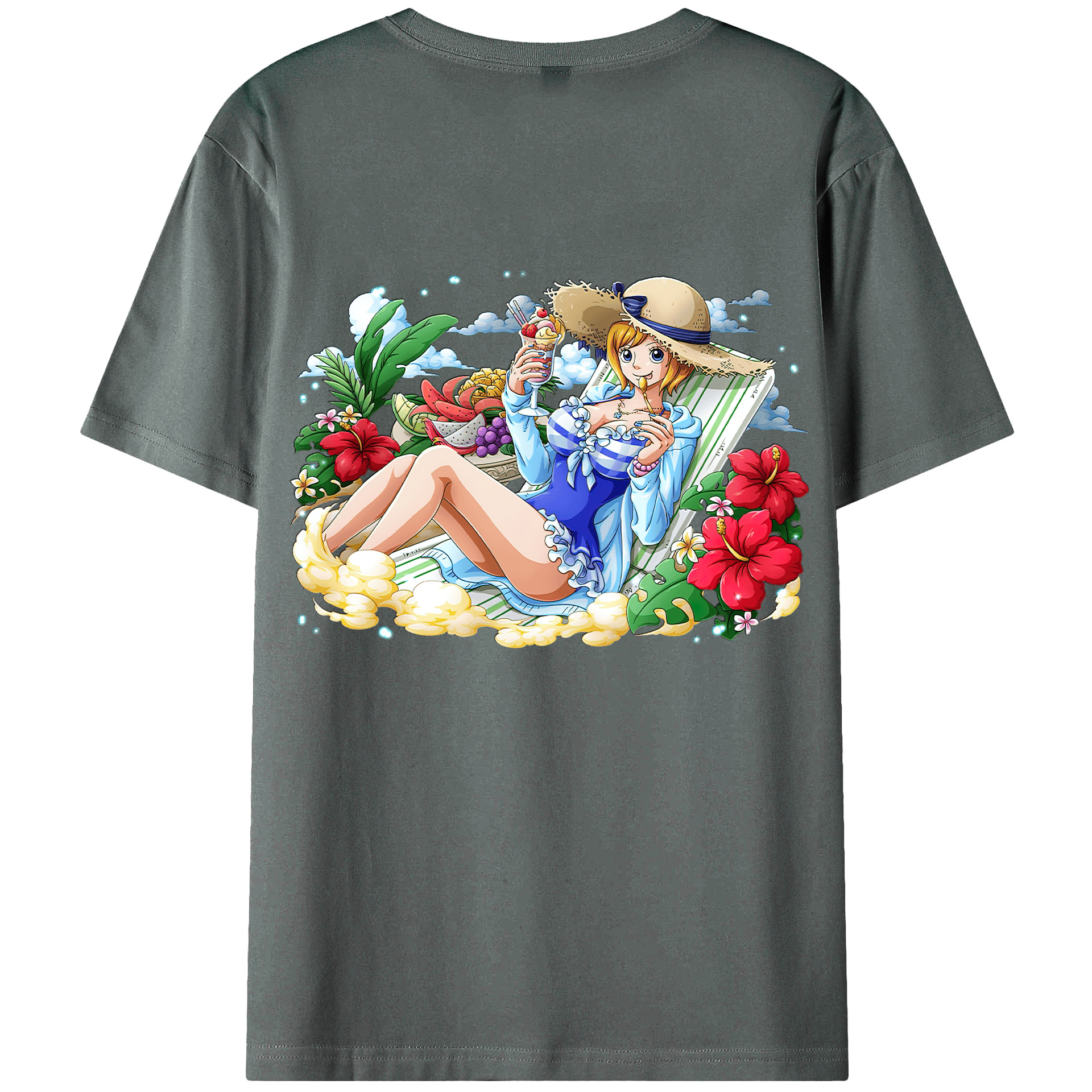 （画像用） ワンピース ナミ ONE PIECE Nami 綿100％ メンズ半袖Tシャツ（バックプリント） 通気性